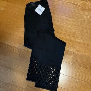 Joseph Ribkoff Black Cropped Jeans with Cutout Hem